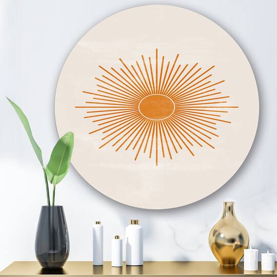 Designart - Orange Sun Print II - Modern Metal Circle Wall Art